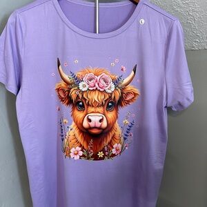 Purple T-Shirt L With Highland Cow